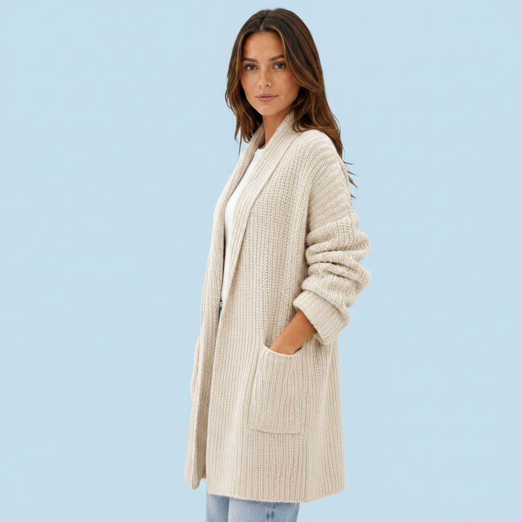 Lange Strickjacke Mit Offener Front
