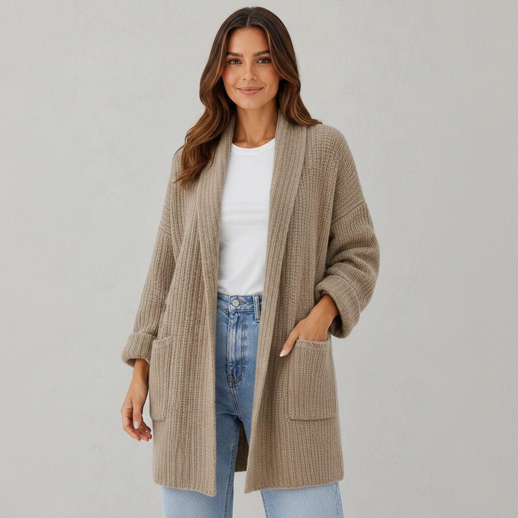 Lange Strickjacke Mit Offener Front