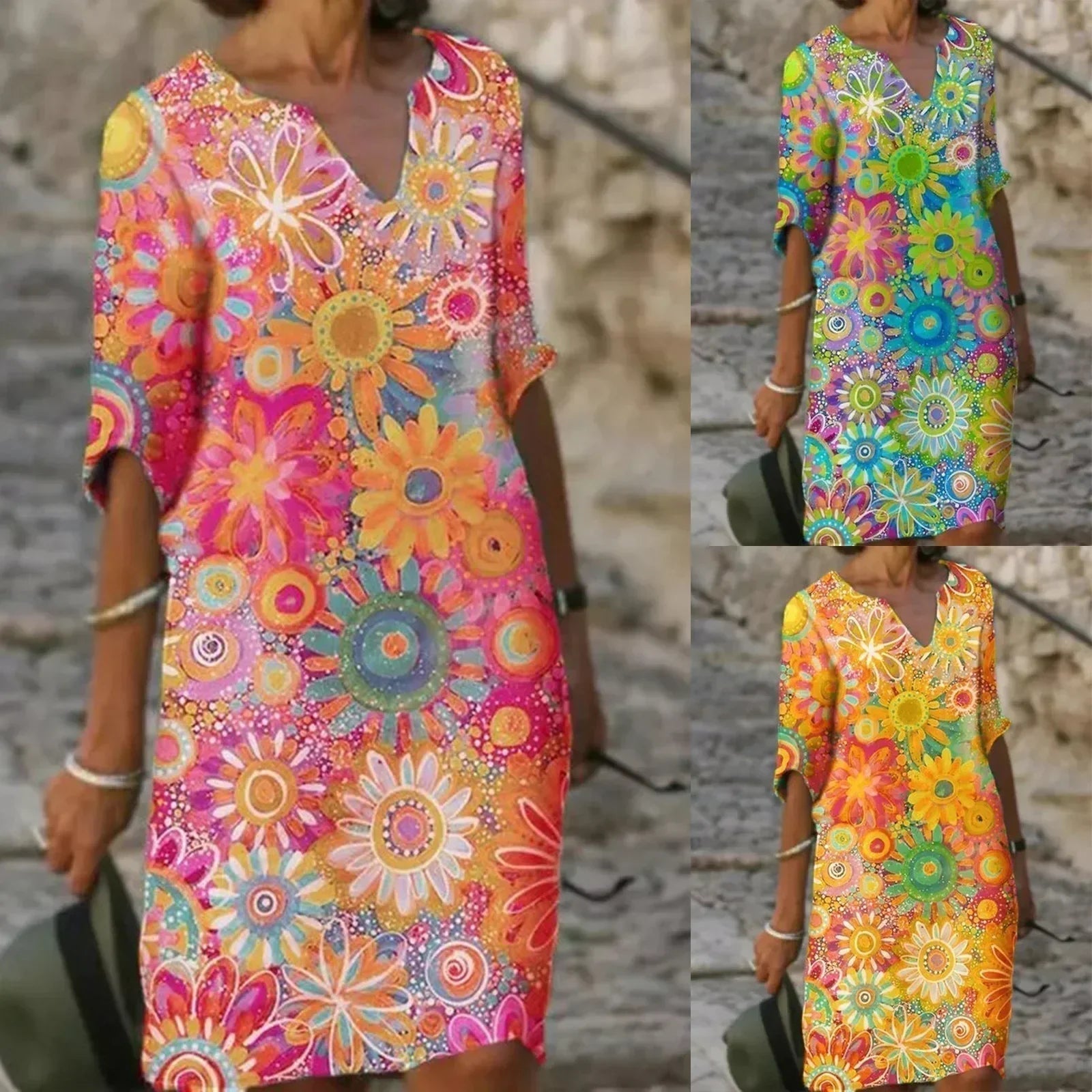 Geblümtes Sommerkleid mit V-Ausschnitt