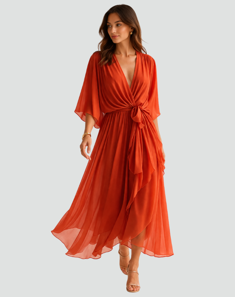 Wickel-Maxikleid Mit Betonter Taille