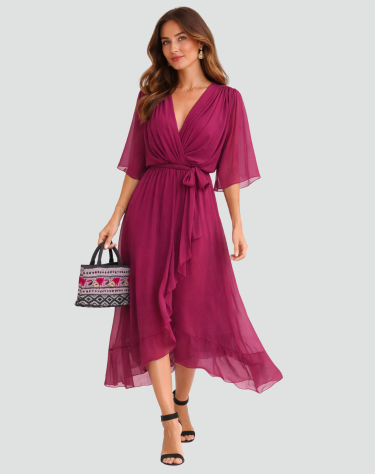Wickel-Maxikleid Mit Betonter Taille