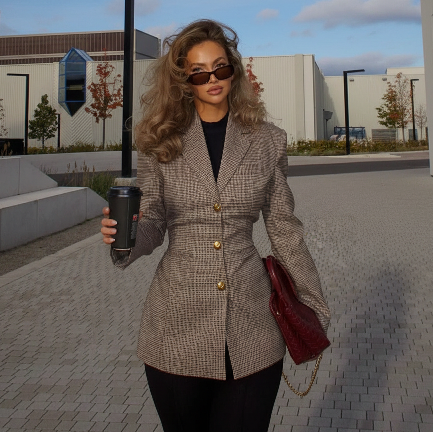 Karierter Blazer mit Goldknöpfen