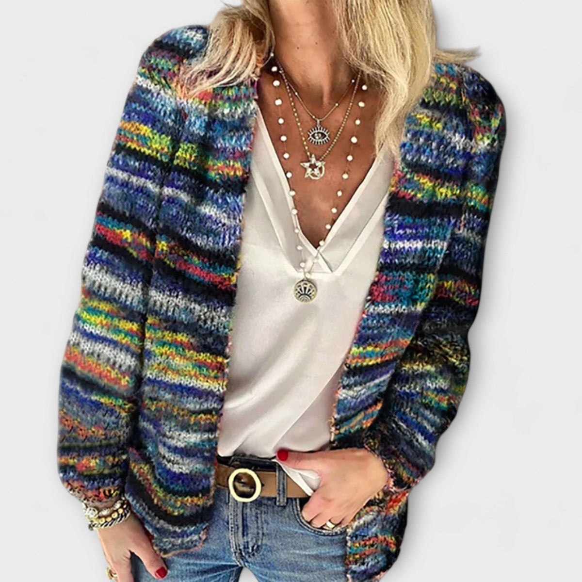 Amelia Regenbogen-Streifenjacke