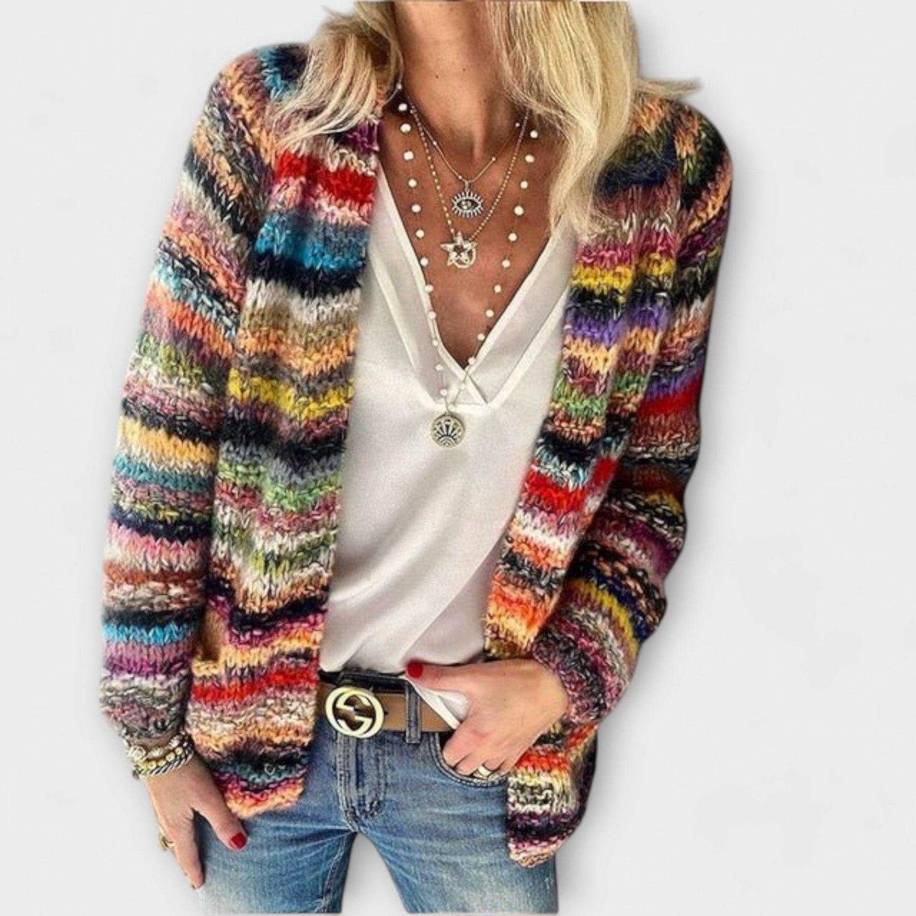 Amelia Regenbogen-Streifenjacke