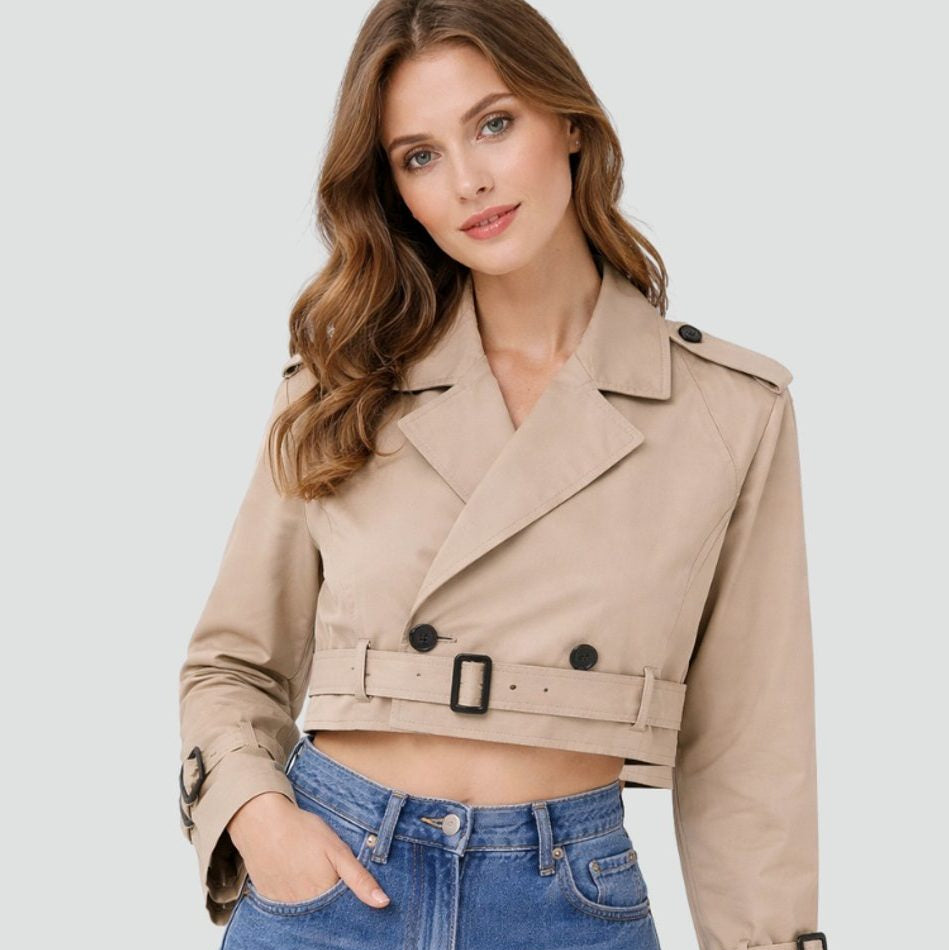 Kurzer Zweireihiger Parka mit Gürtel