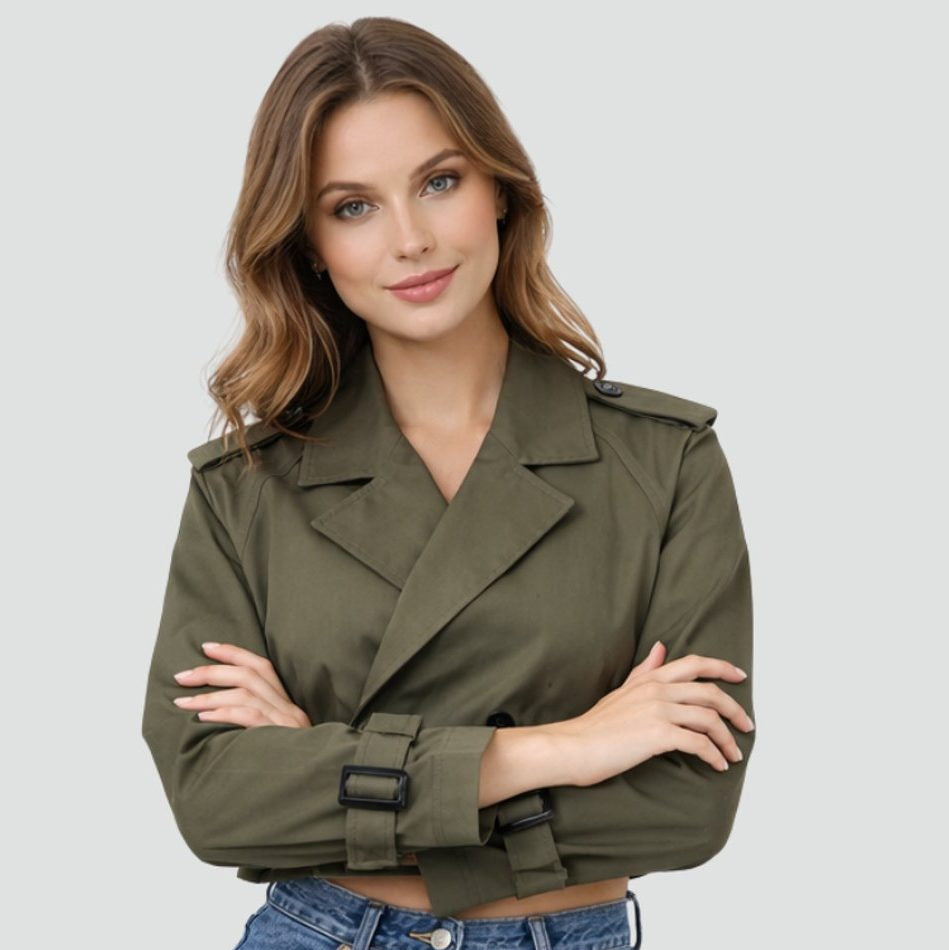 Kurzer Zweireihiger Parka mit Gürtel