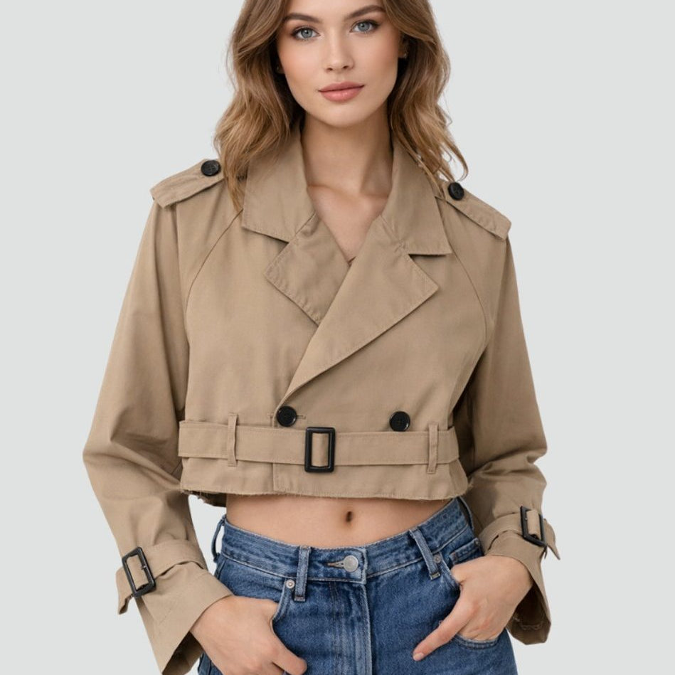 Kurzer Zweireihiger Parka mit Gürtel