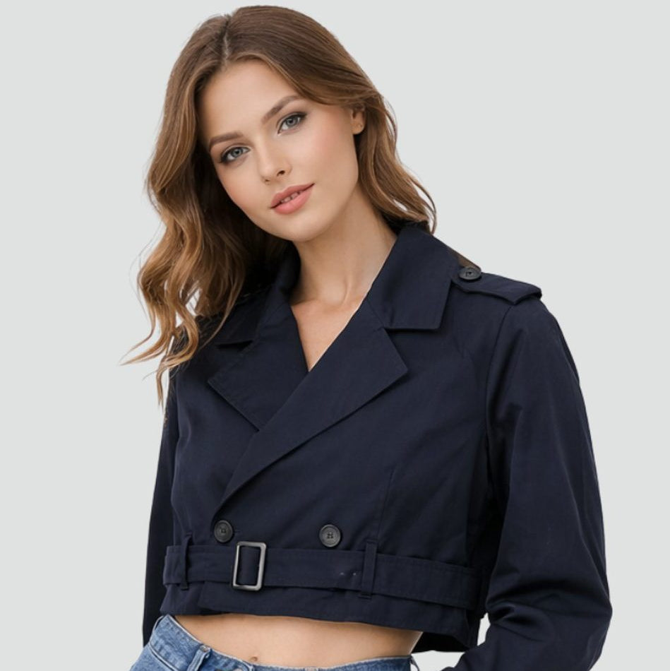 Kurzer Zweireihiger Parka mit Gürtel