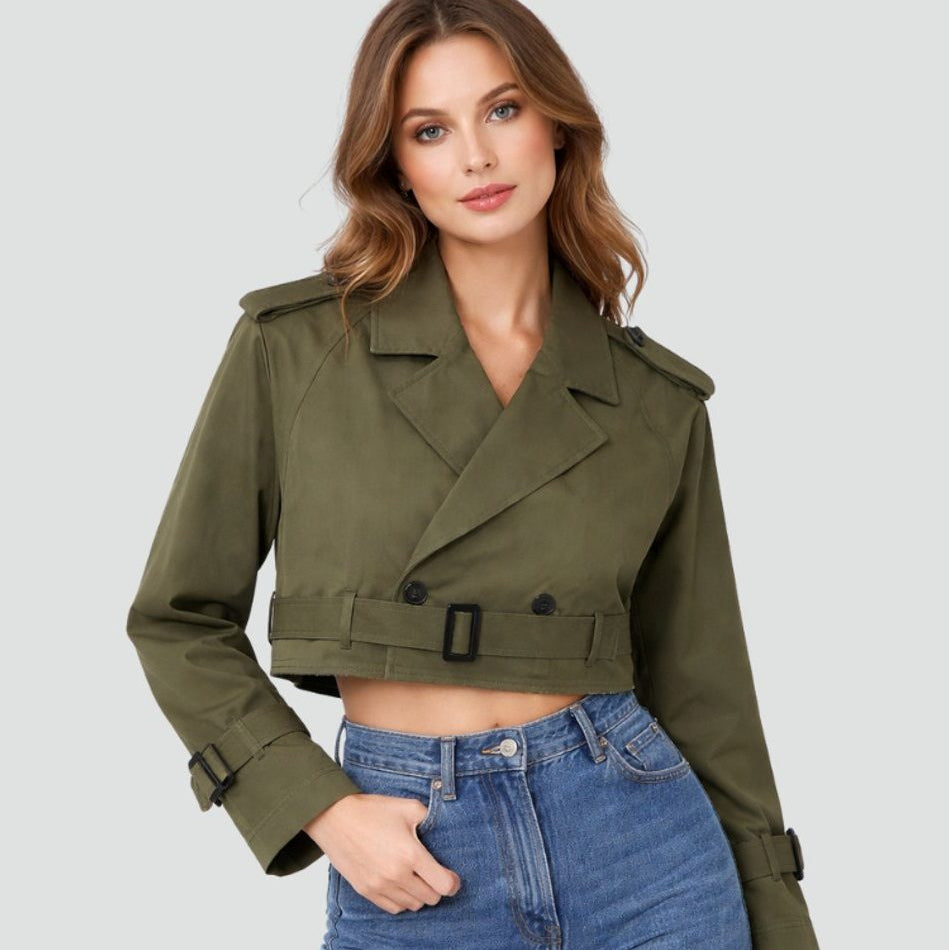 Kurzer Zweireihiger Parka mit Gürtel