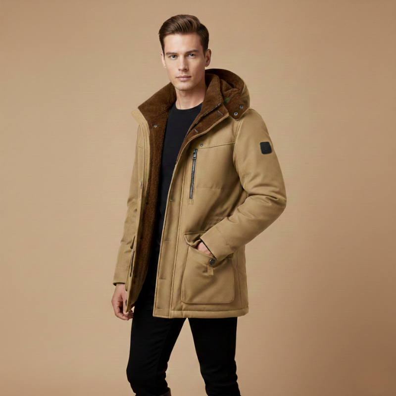 Herrenparka mit abnehmbarer Kapuze