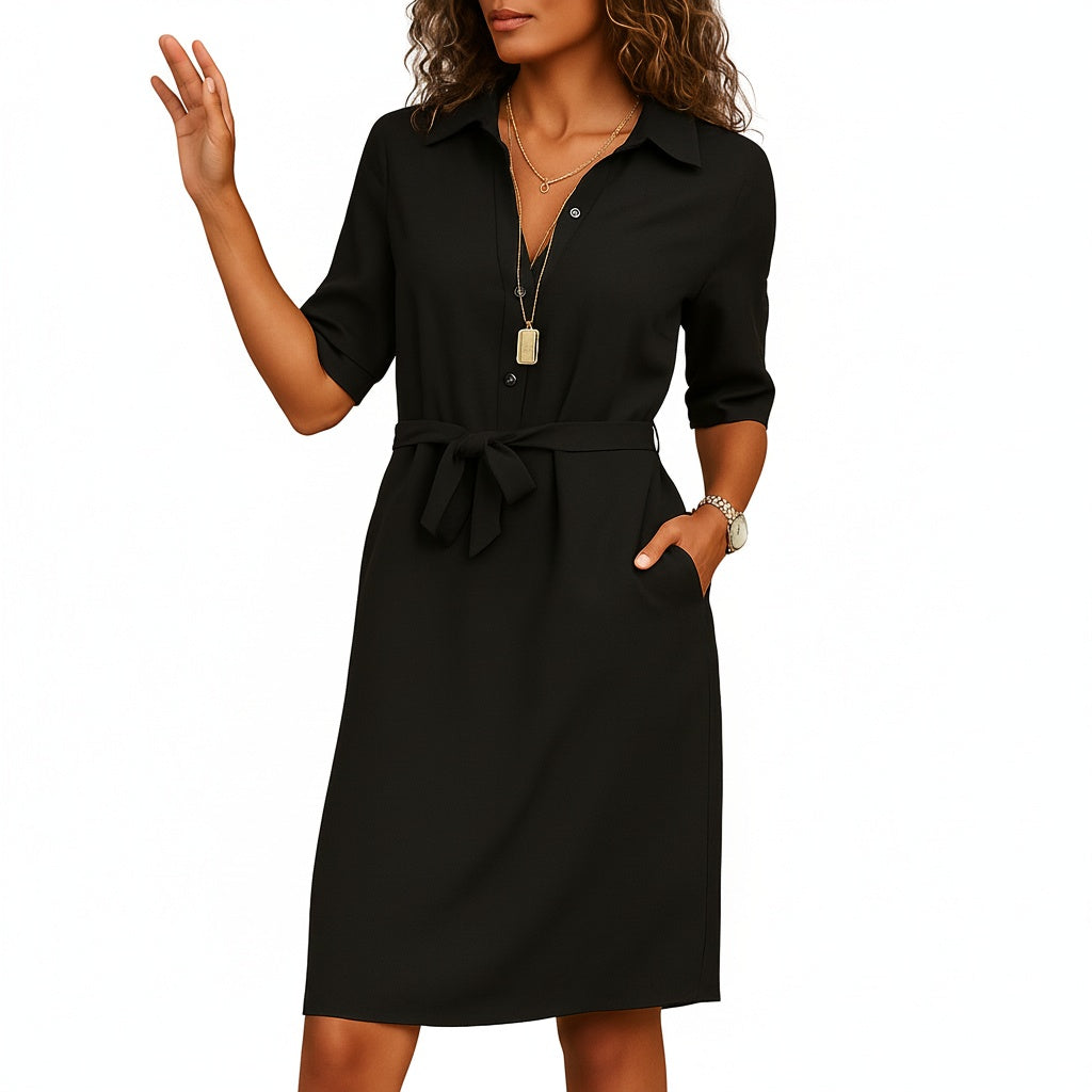 Midi-Hemdkleid mit Bindegürtel