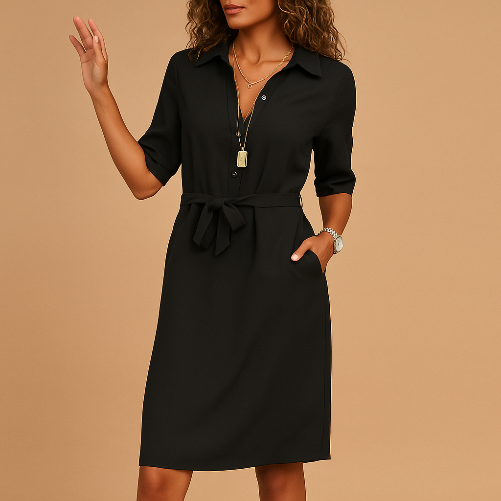 Midi-Hemdkleid mit Bindegürtel