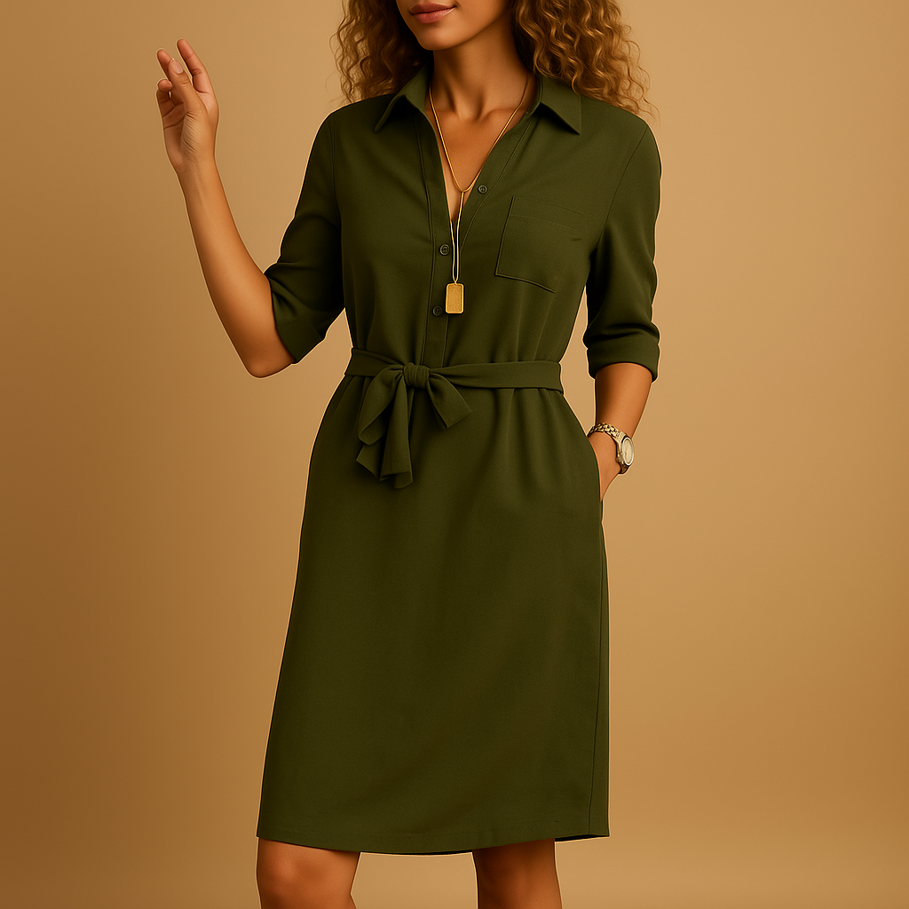Midi-Hemdkleid mit Bindegürtel