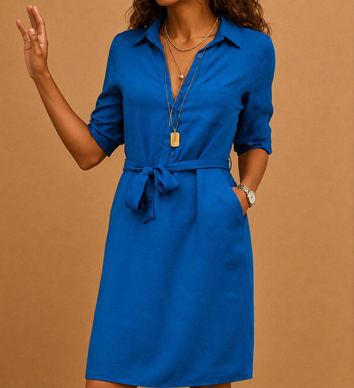Midi-Hemdkleid mit Bindegürtel