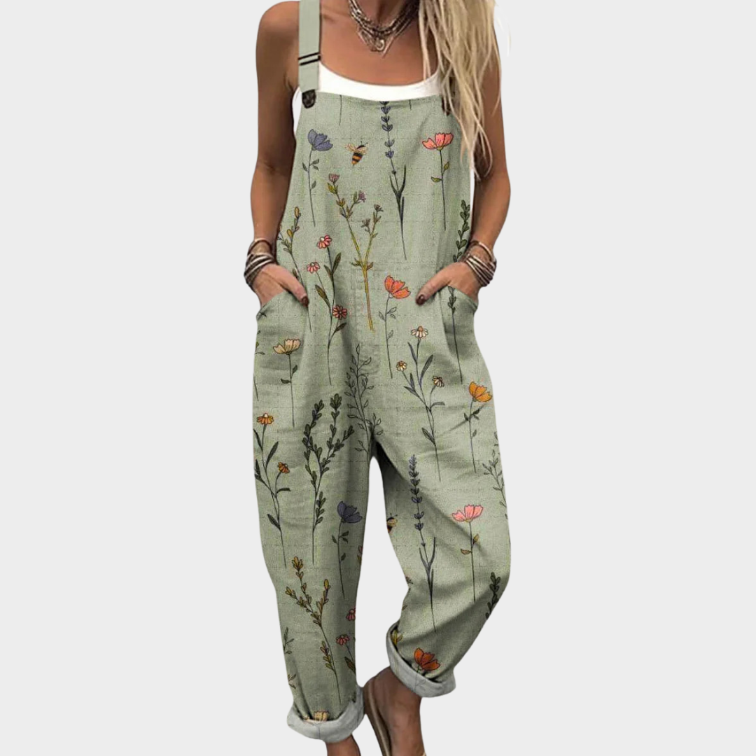 Grüne Blumen-Latzhose