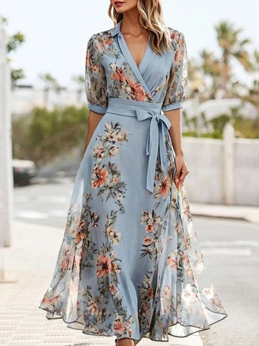 Florales Maxikleid Mit Bindegürtel