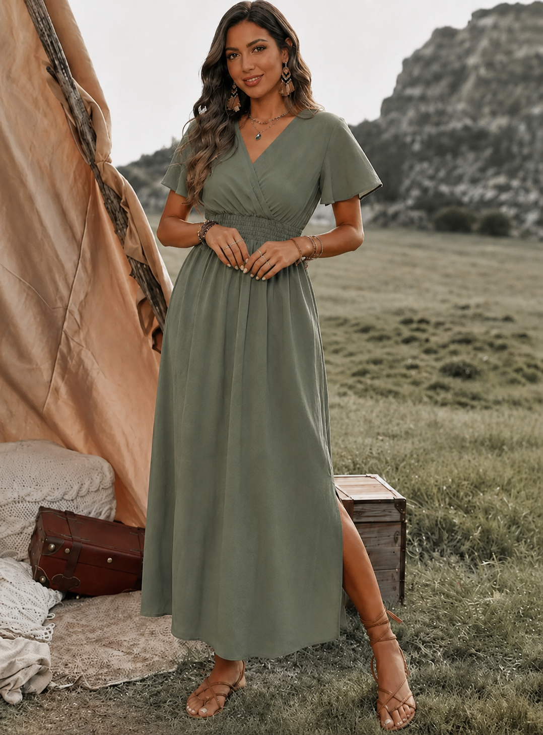 Maxikleid mit Wickelausschnitt