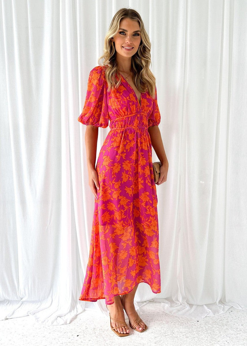 Florales Midikleid mit Puffärmeln