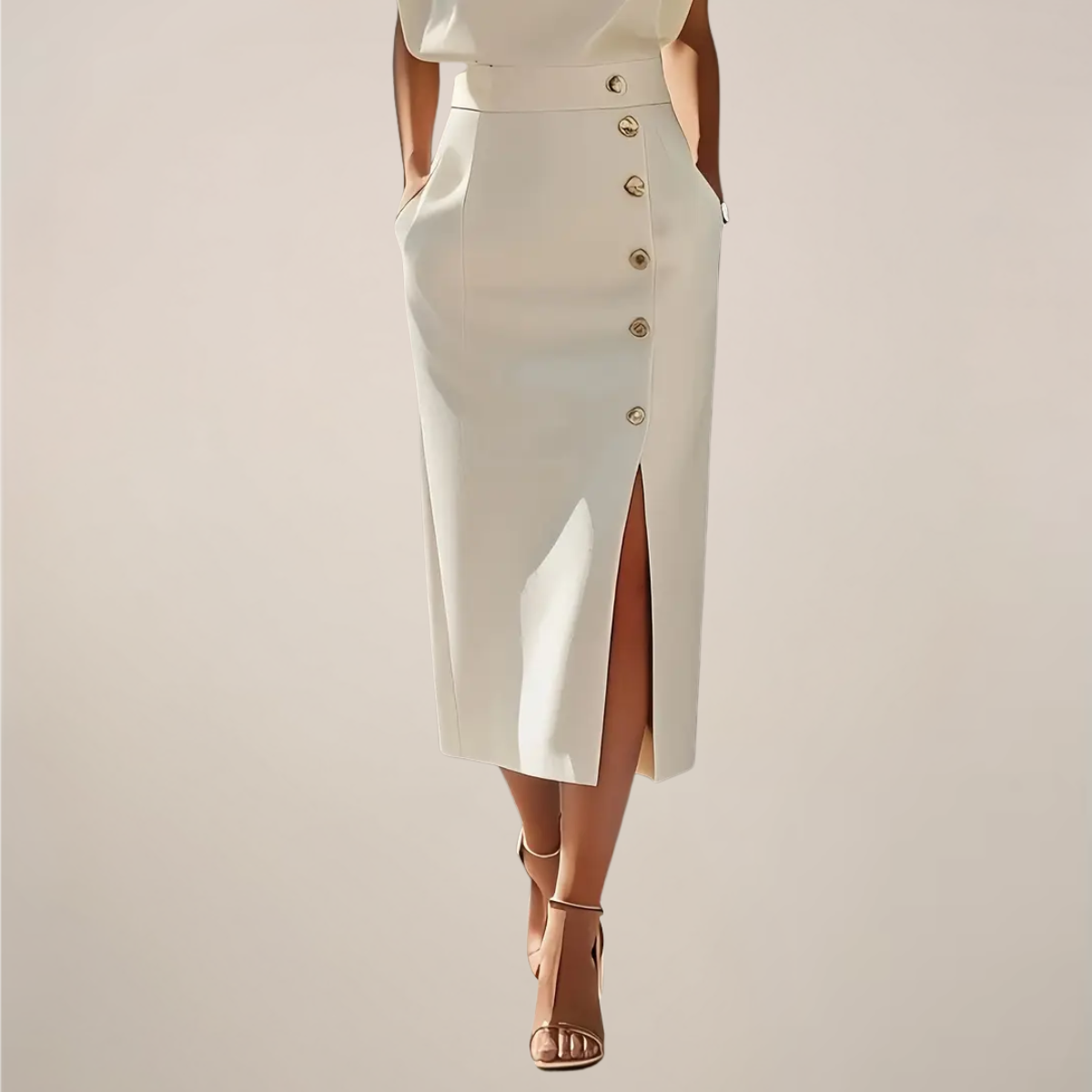 Tailliertes Midikleid mit Goldknöpfen