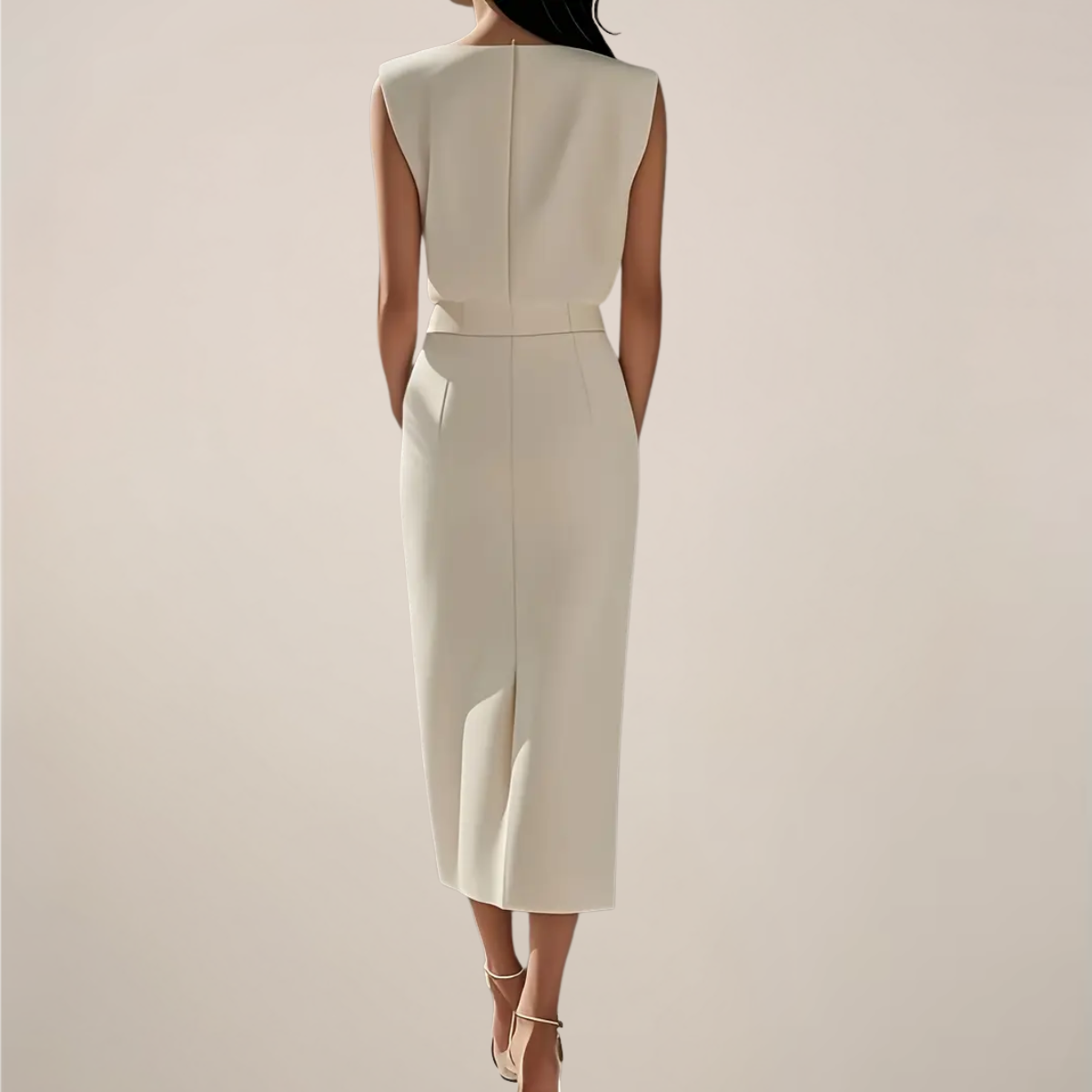 Tailliertes Midikleid mit Goldknöpfen
