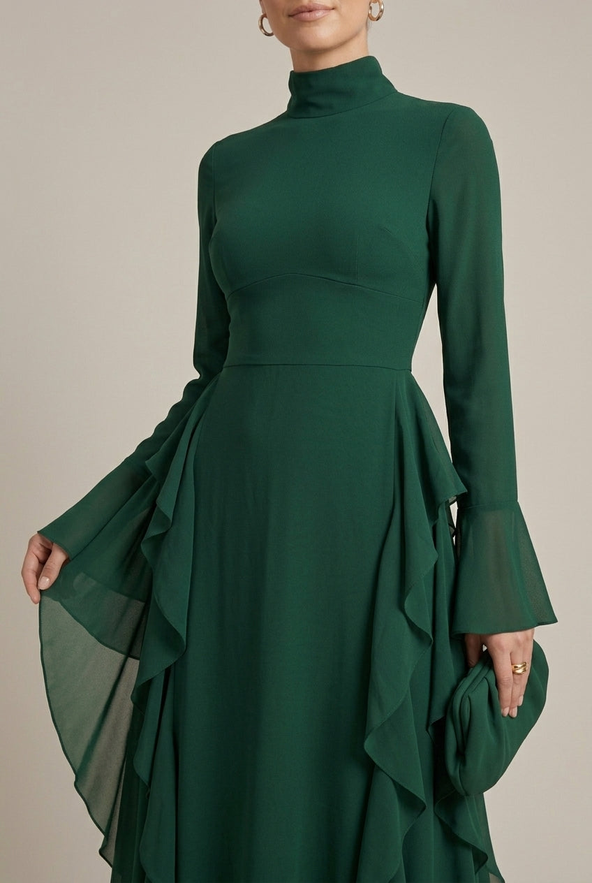 Langarmkleid Mit Rüschenkragen