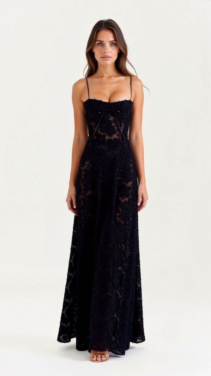 Elegantes Maxikleid mit Spaghettiträgern und offenem Rücken