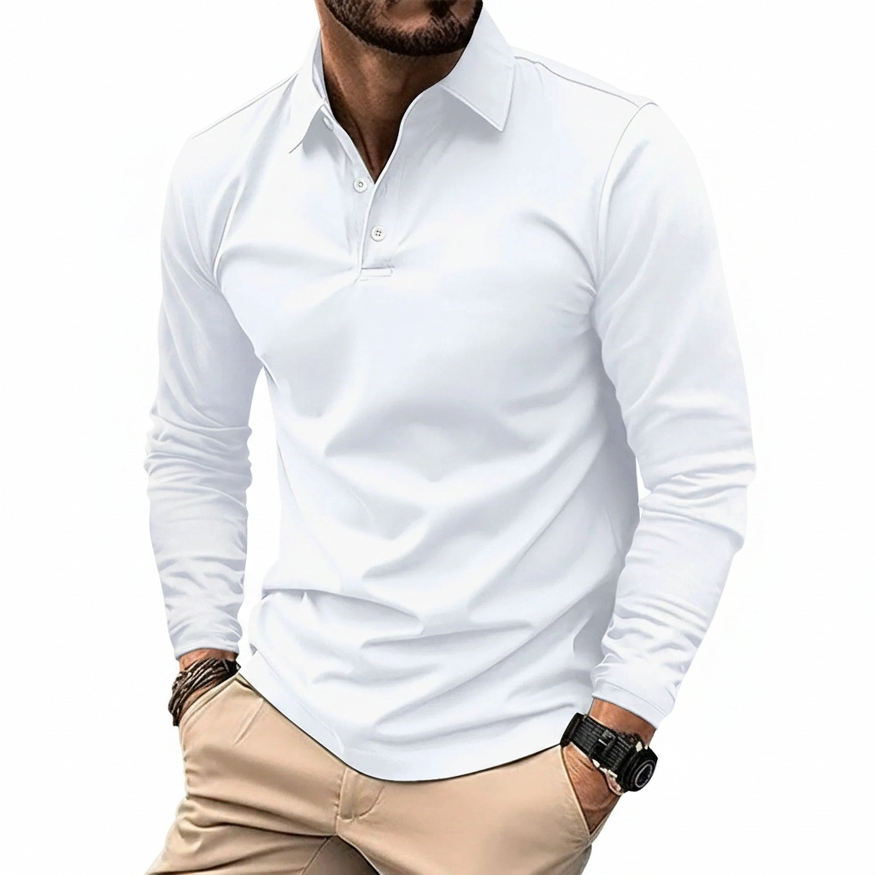 Herren-Langarm-Poloshirt in Schmaler Passform