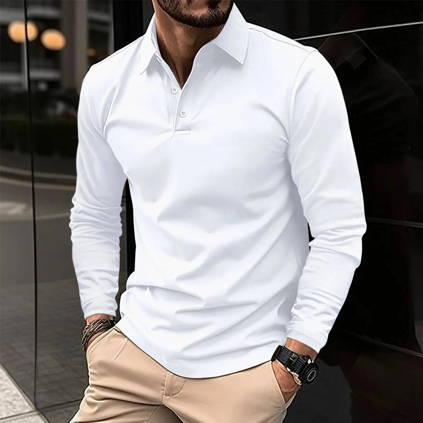 Herren-Langarm-Poloshirt in Schmaler Passform