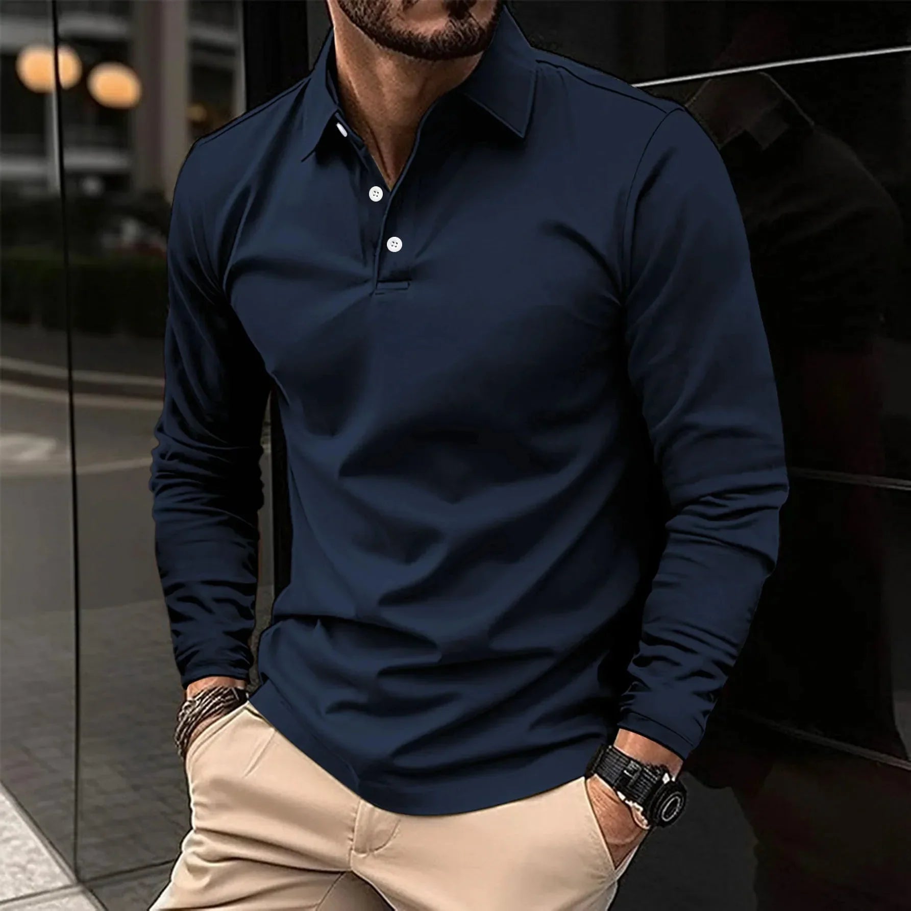 Herren-Langarm-Poloshirt in Schmaler Passform