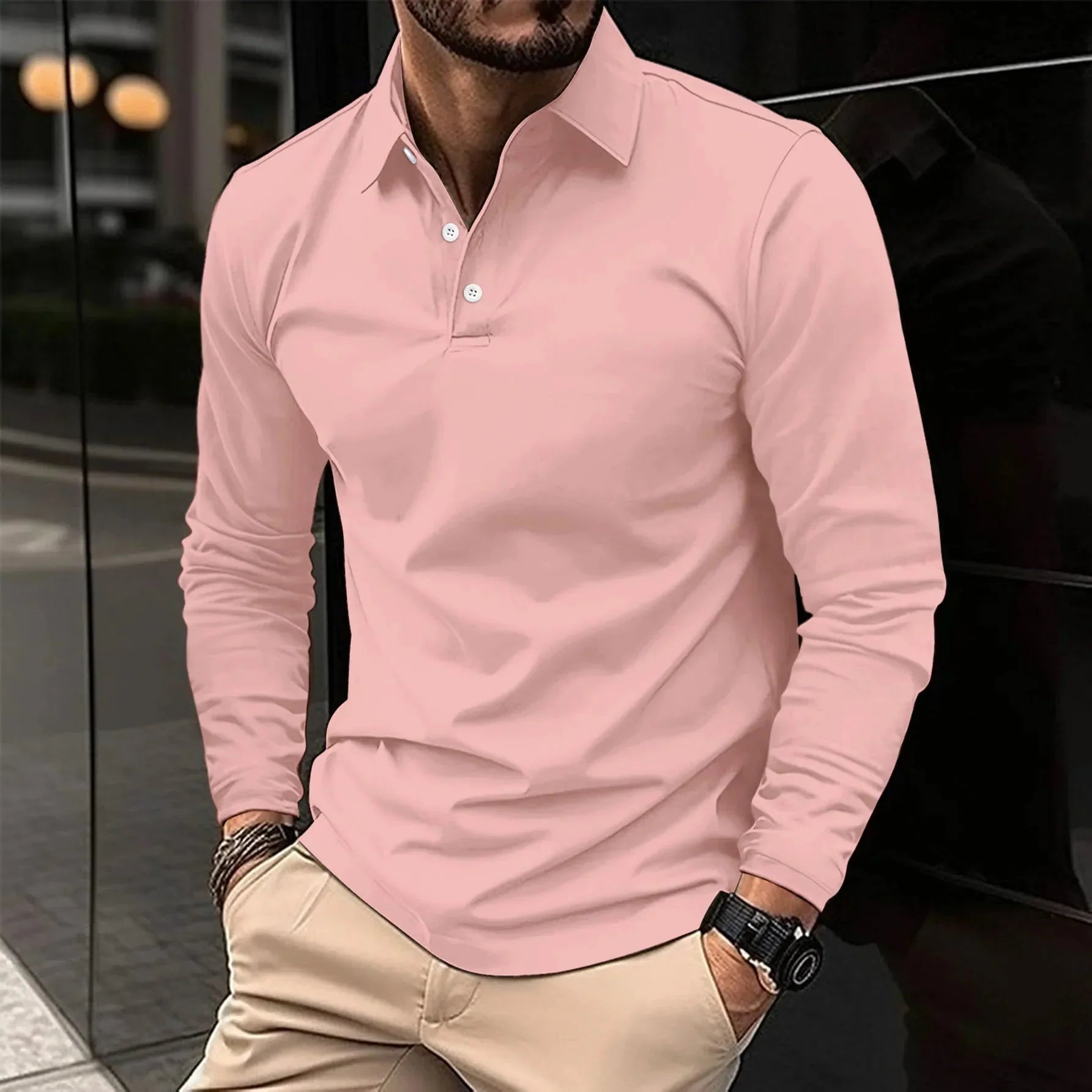 Herren-Langarm-Poloshirt in Schmaler Passform