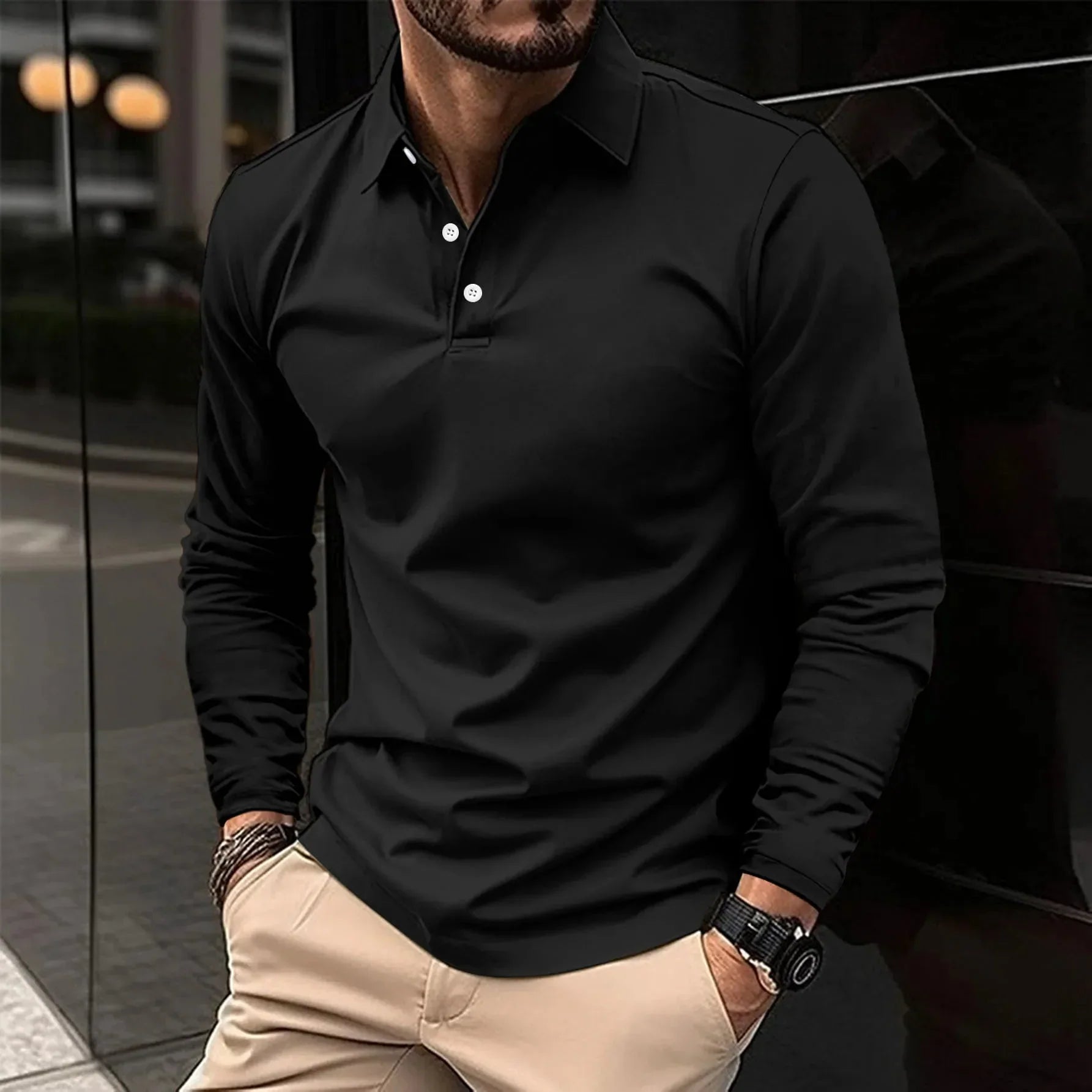 Herren-Langarm-Poloshirt in Schmaler Passform