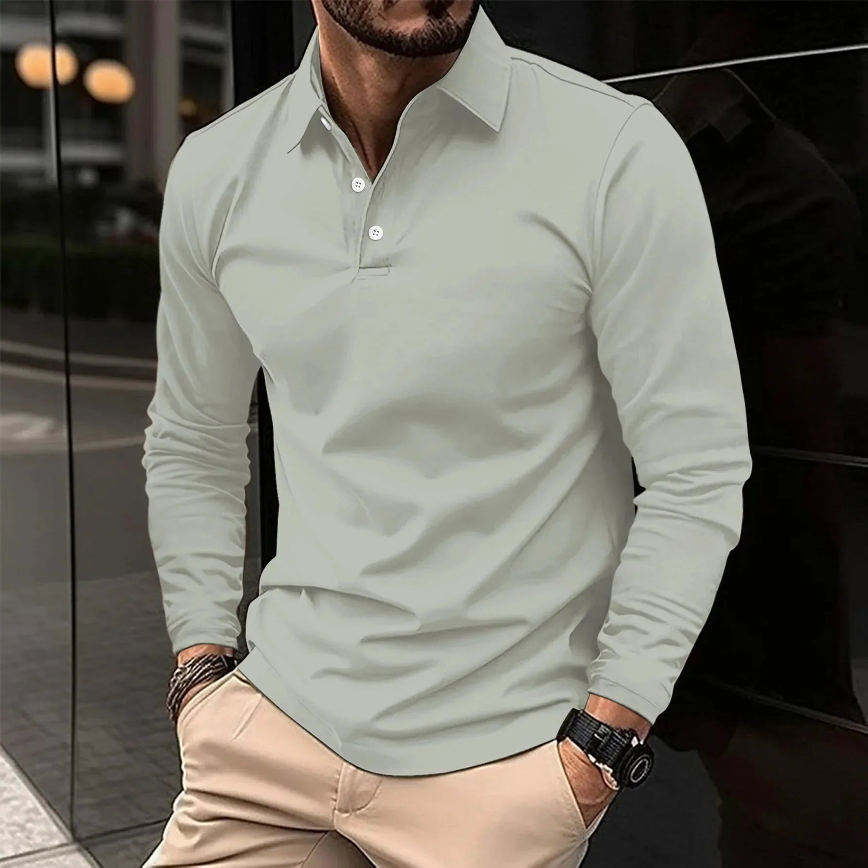Herren-Langarm-Poloshirt in Schmaler Passform