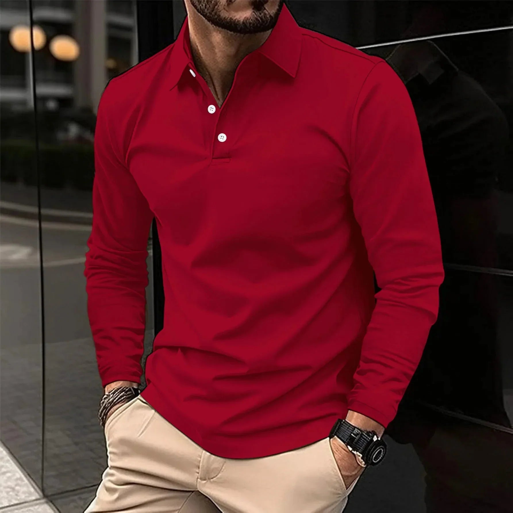 Herren-Langarm-Poloshirt in Schmaler Passform