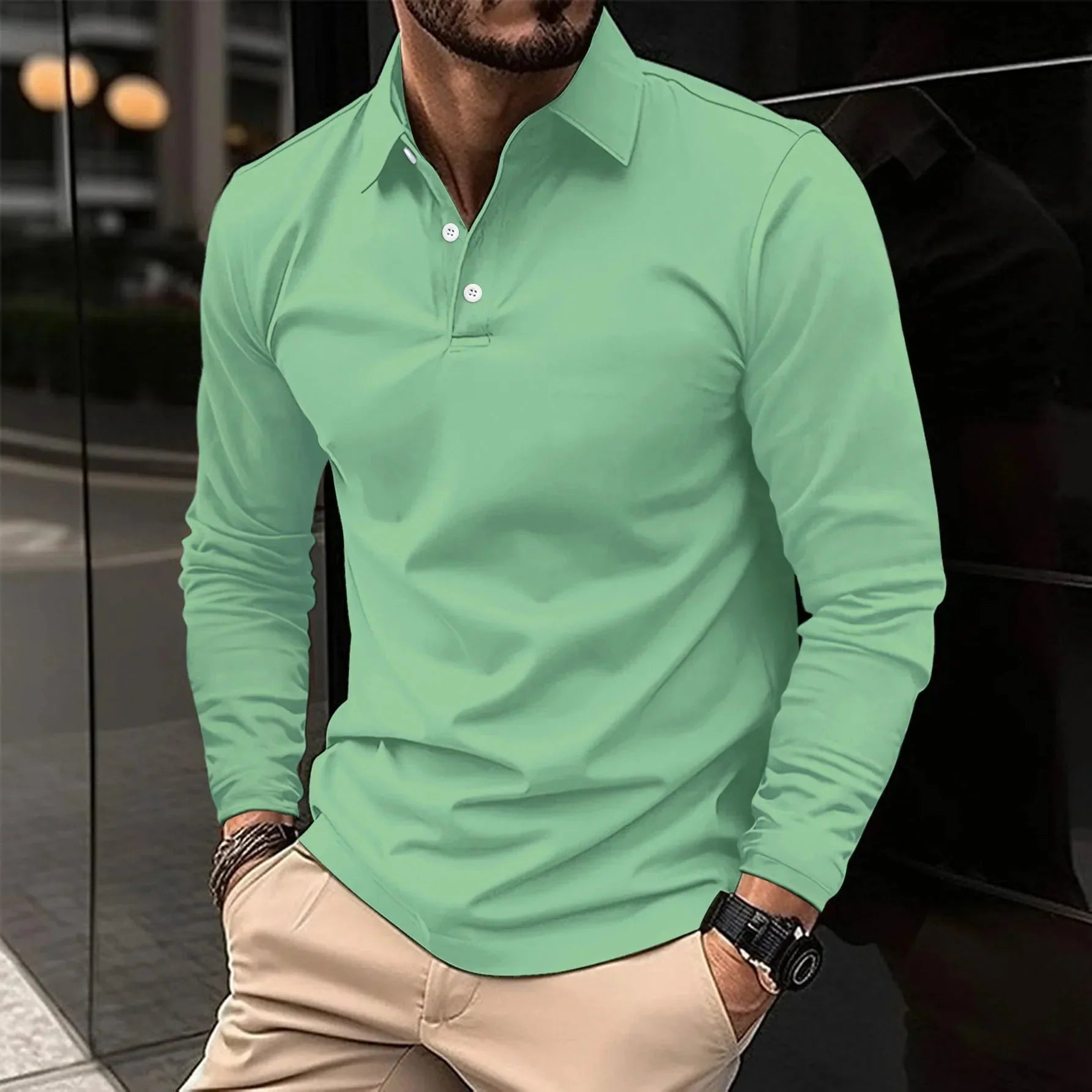 Herren-Langarm-Poloshirt in Schmaler Passform