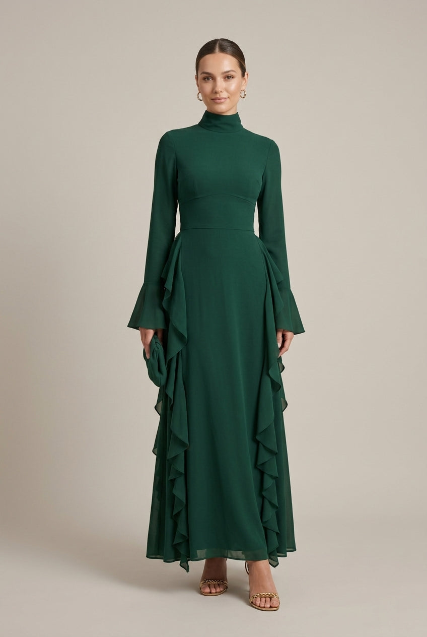 Langarmkleid Mit Rüschenkragen