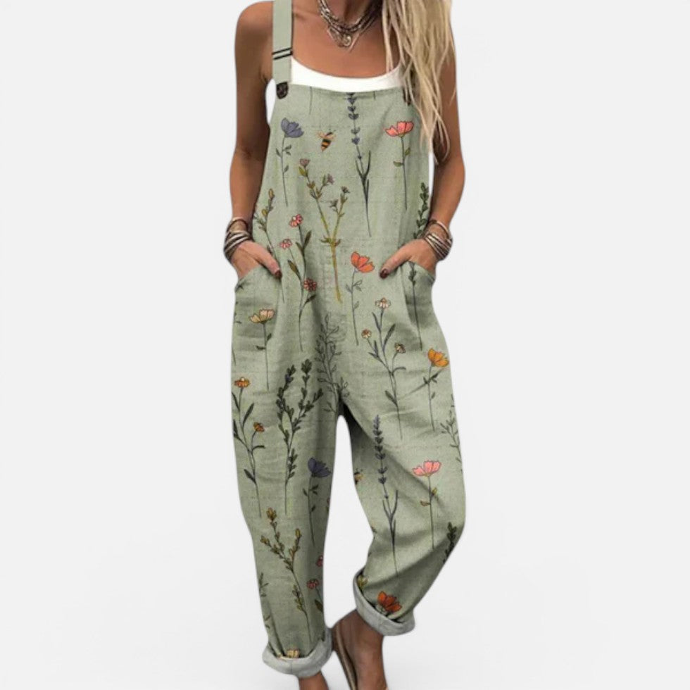 Gemusterte Latzhose Mit Weitem Schnitt