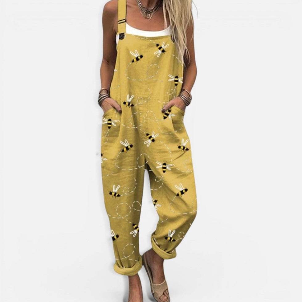Gemusterte Latzhose Mit Weitem Schnitt