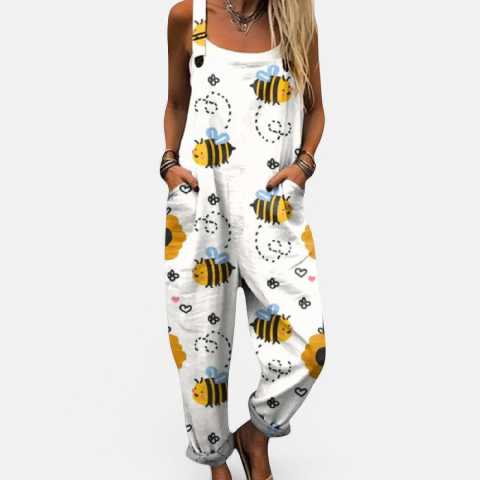 Gemusterte Latzhose Mit Weitem Schnitt