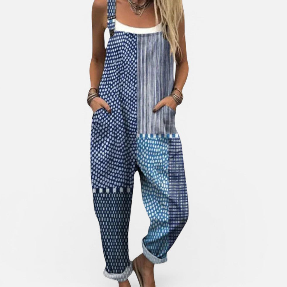 Gemusterte Latzhose Mit Weitem Schnitt