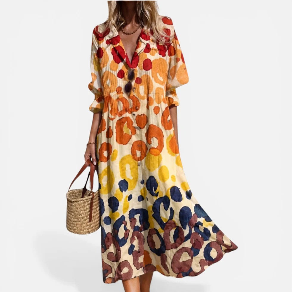 Gemustertes Midi-Kleid mit V-Ausschnitt