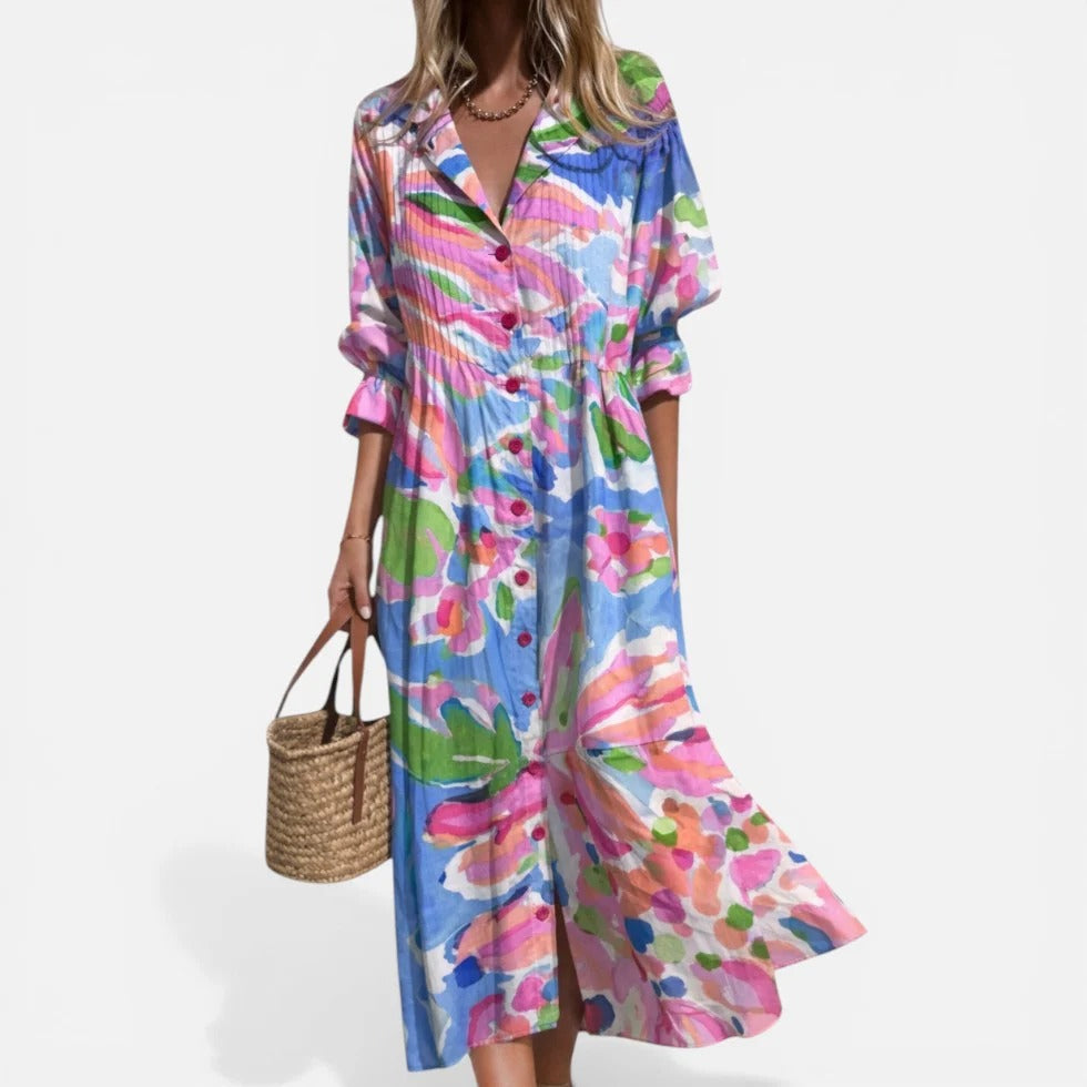Gemustertes Midi-Kleid mit V-Ausschnitt