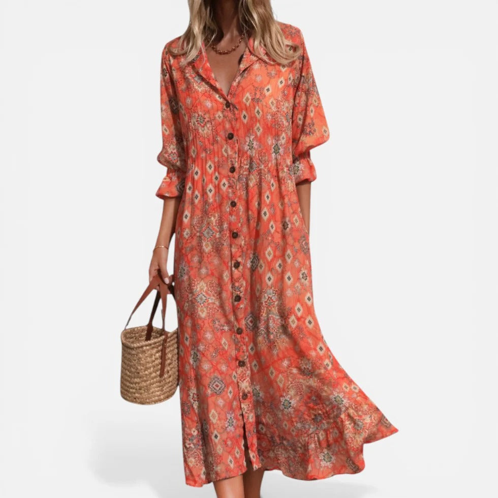Gemustertes Midi-Kleid mit V-Ausschnitt