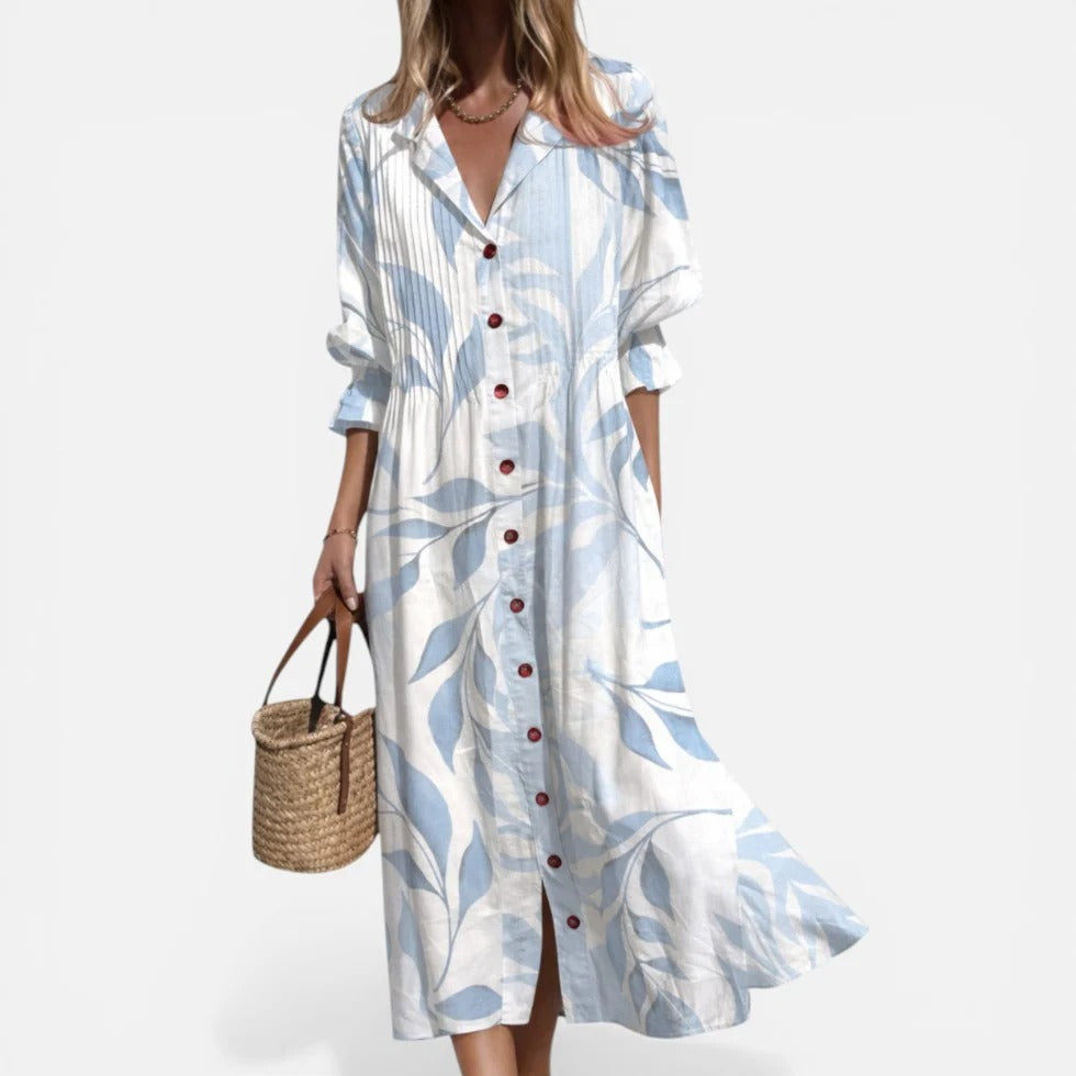 Gemustertes Midi-Kleid mit V-Ausschnitt