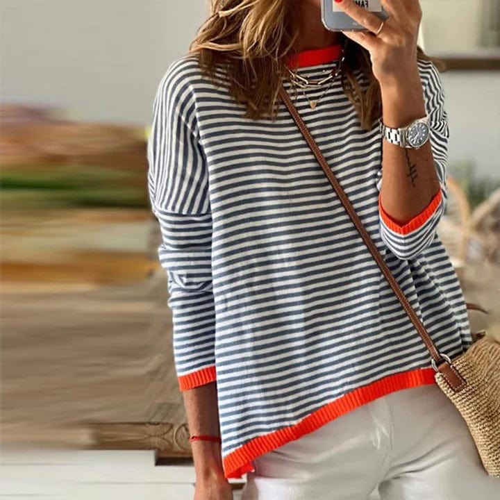 Gestreifter Pullover Mit Orangefarbenem Rand