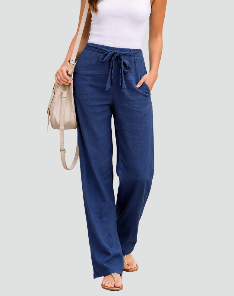 Damenhose mit weitem Bein und Bindebund
