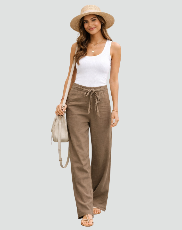 Damenhose mit weitem Bein und Bindebund
