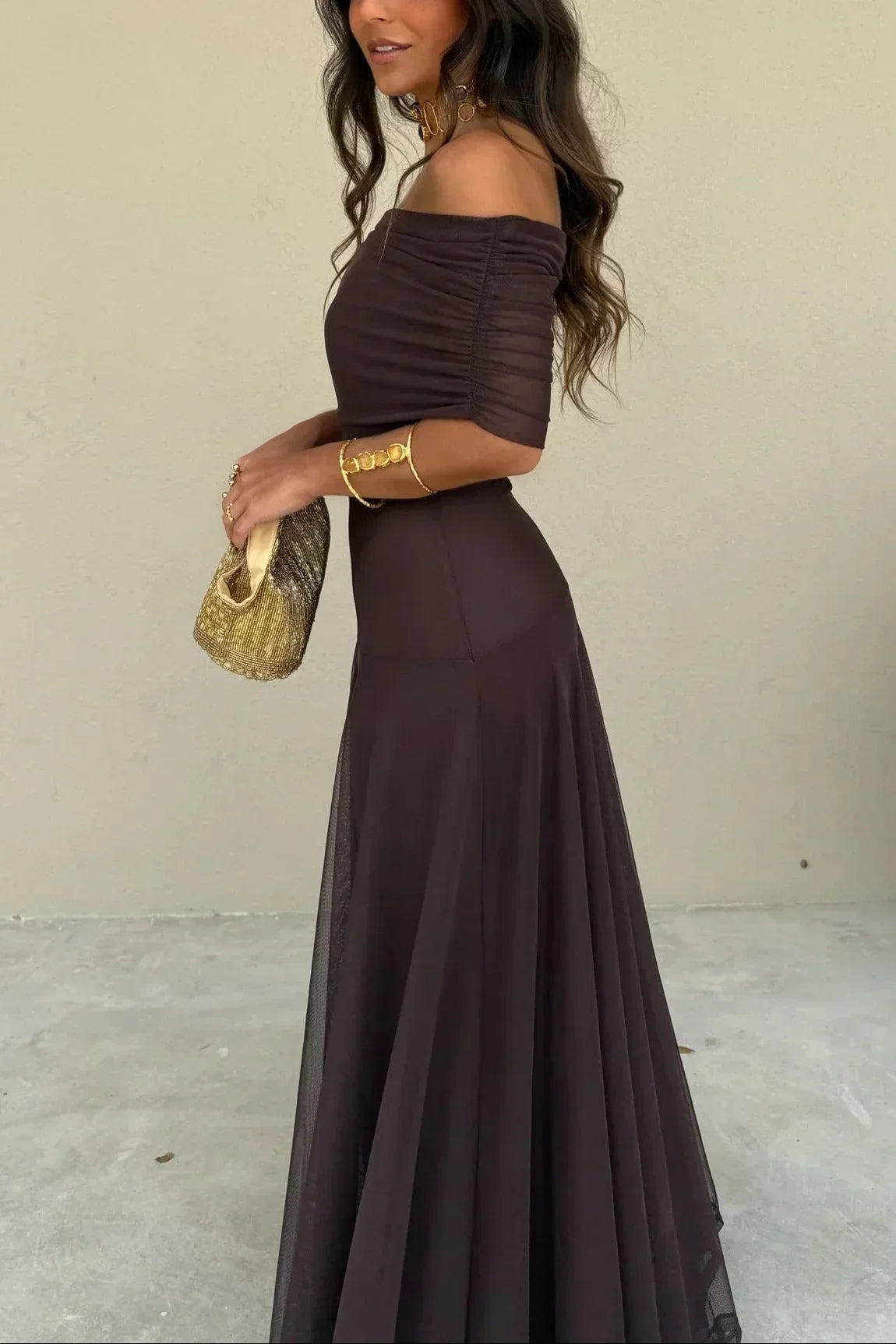 Plissiertes One-Shoulder-Maxikleid