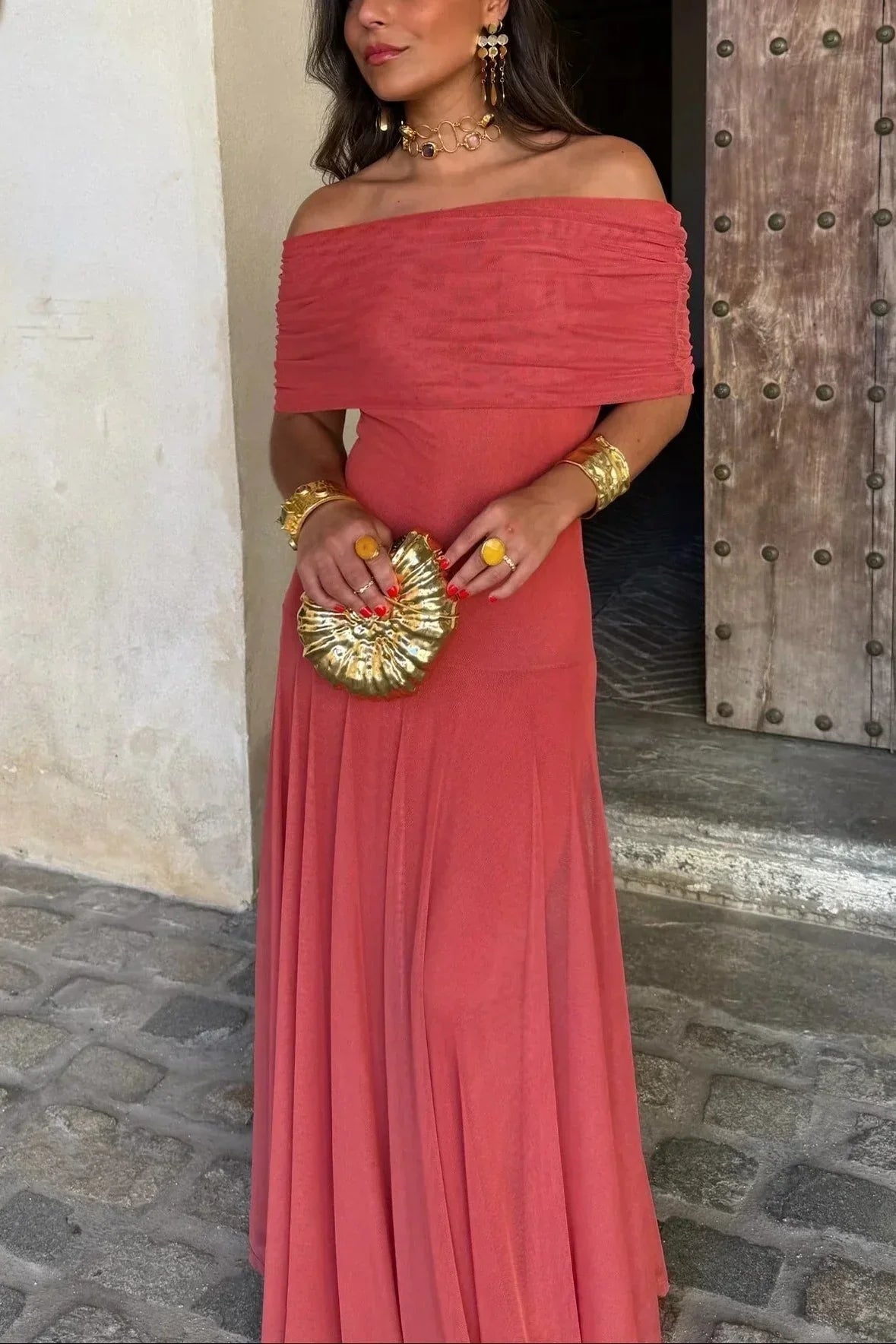 Plissiertes One-Shoulder-Maxikleid