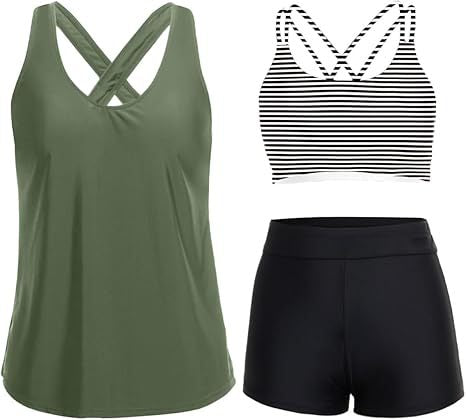 Dreiteiliges Tankini-Set mit Kreuzrücken