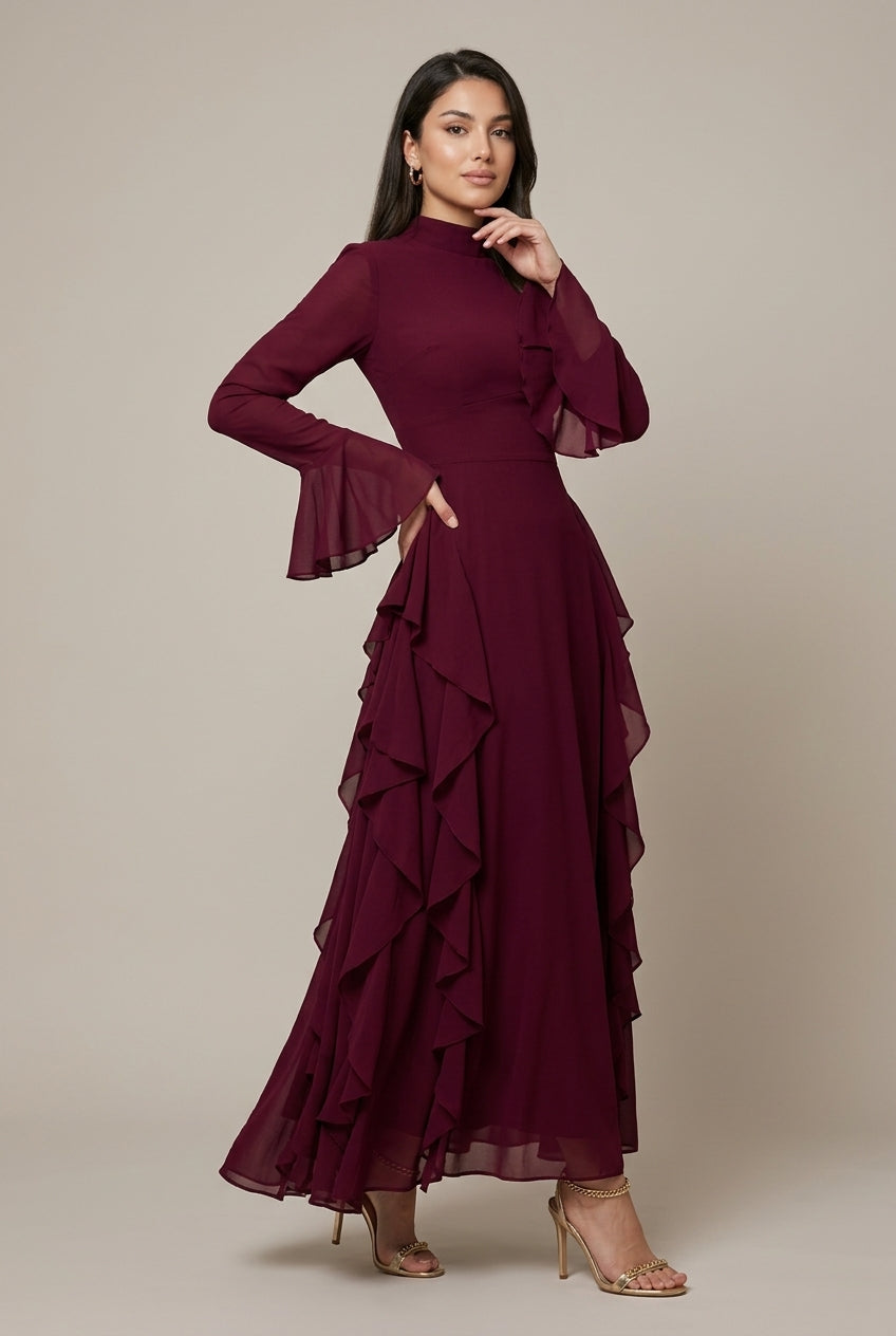 Langarmkleid Mit Rüschenkragen